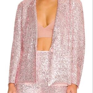 NWT Norma Kamali Pink Sequin Single Breasted Jacket and Pants Set